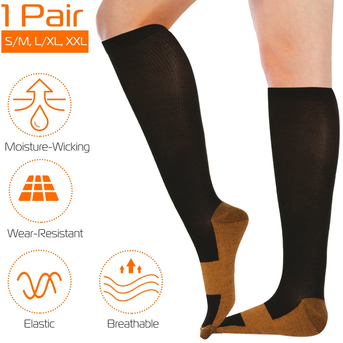 Unisex Copper Compression Socks Women Man Durable Hose Graduated Support Socks