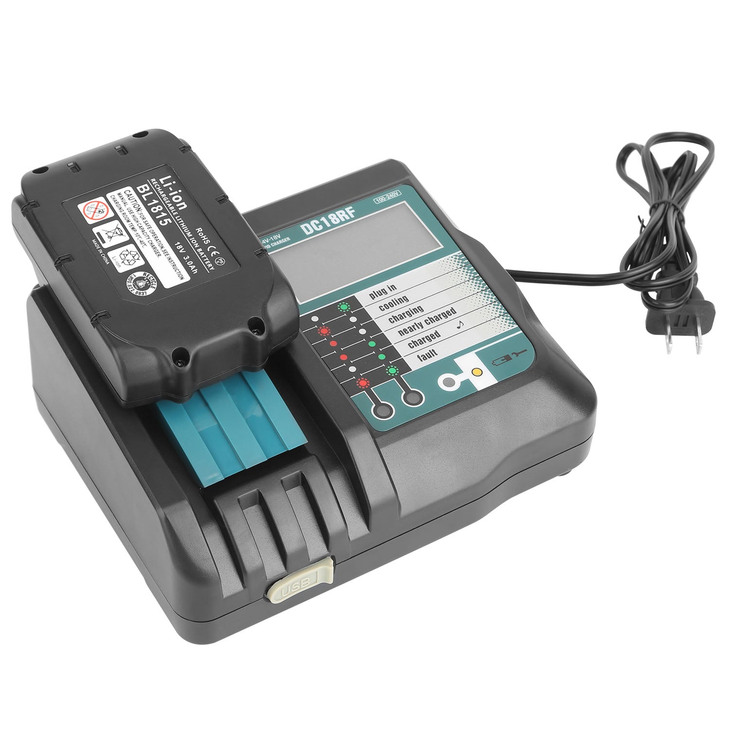 Rapid Charger Replacement Fit for Makita 14.4-18V Battery BL1860 BL1830 BL1850