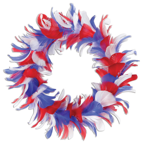 Beistle Feather Wreath 12 inch RWB - Patriotic | Party Supply | Decoration