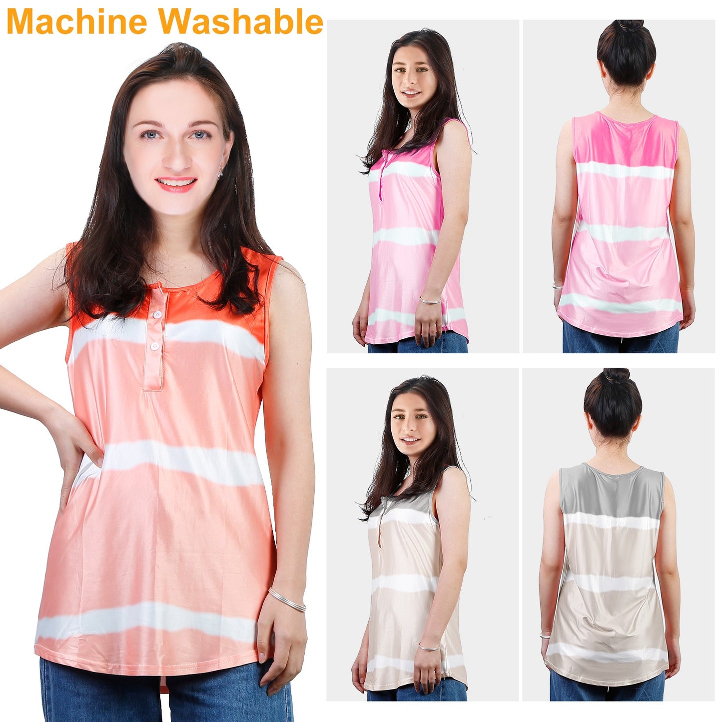 Women Tie-dye Sleeveless Tank Tops Summer Loose T Shirts Tops Button Down