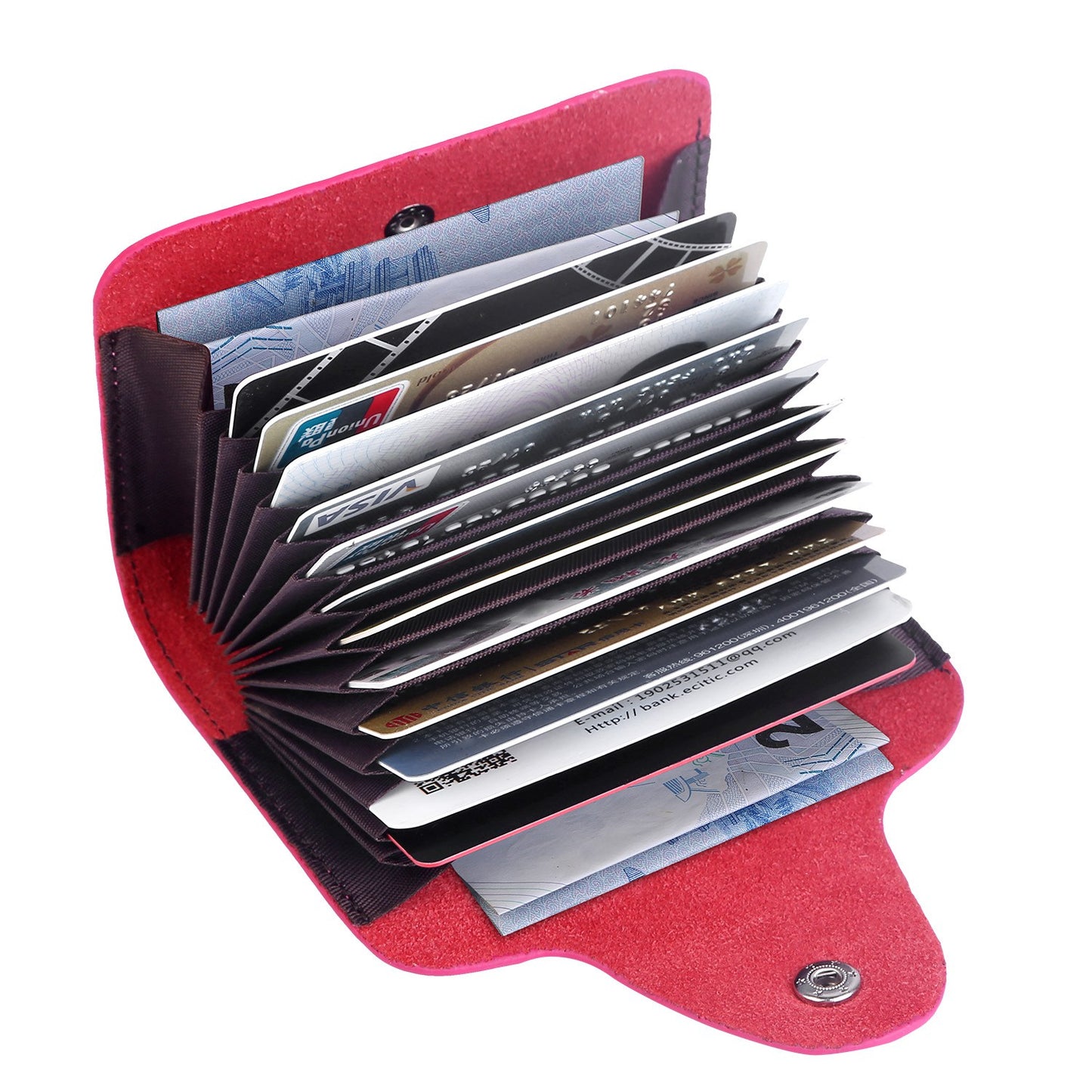 Credit Card Holder Wallet PU Leather Snap Closure Purse Accordion Case with 12