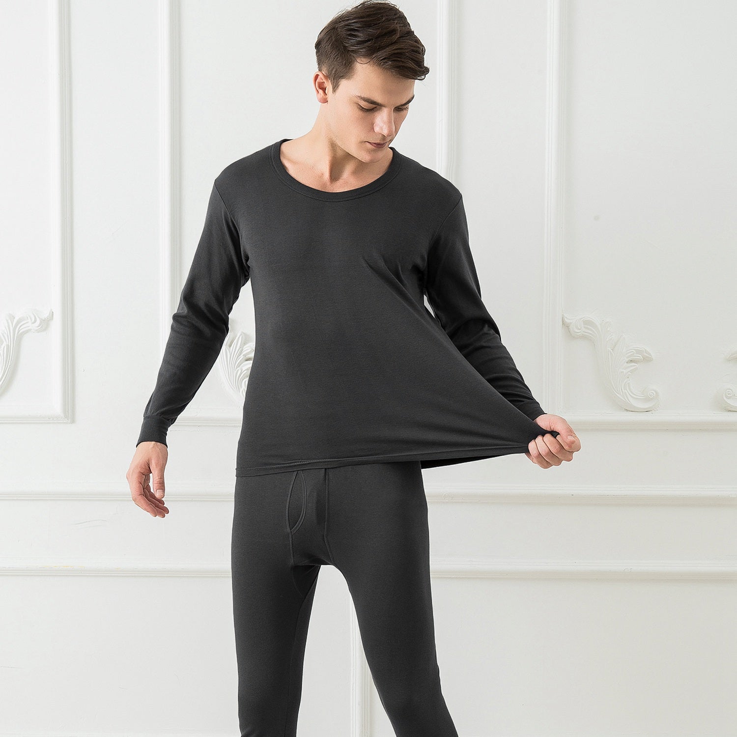 Men Thermal Underwear Set Long Johns Pants Long Sleeve Soft Underwear Kit Top