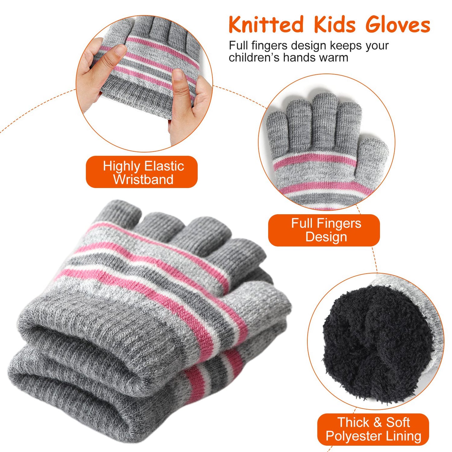 Winter Kids Knitted Hat Scarf Gloves 3Pcs Boys Girls Winter Warm Beanie Hat and