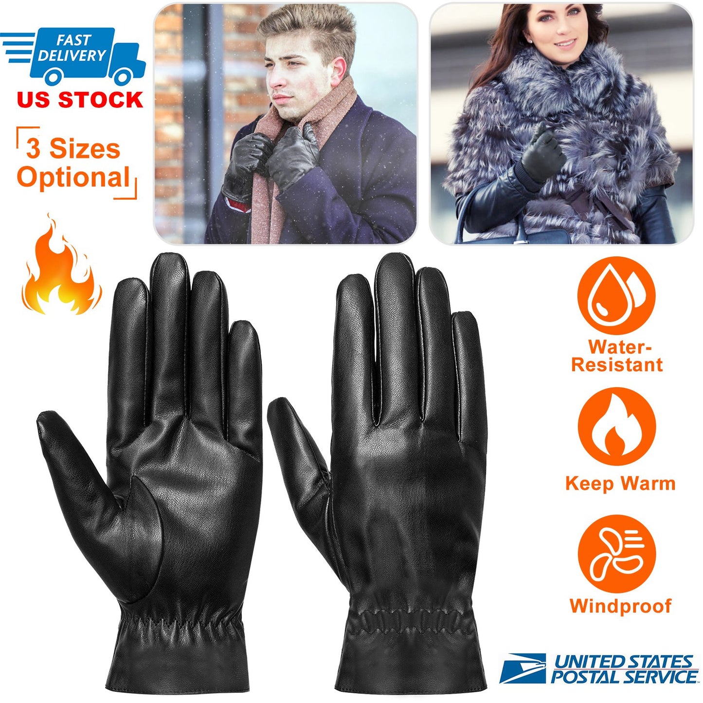 Unisex Leather Winter Warm Gloves Outdoor Windproof Soft Gloves Cycling Skiing