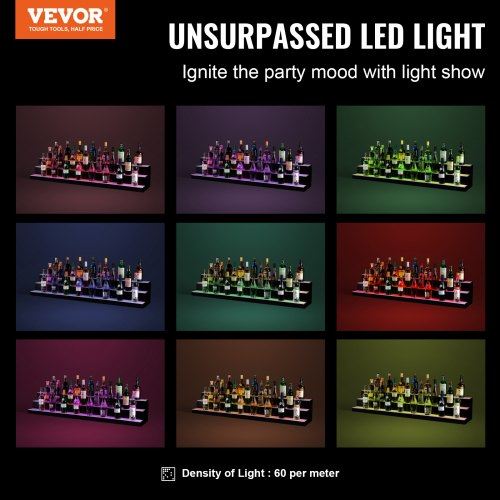 LED Lighted Liquor Bottle Display Bar Shelf RF & App Control 60" 3-Step