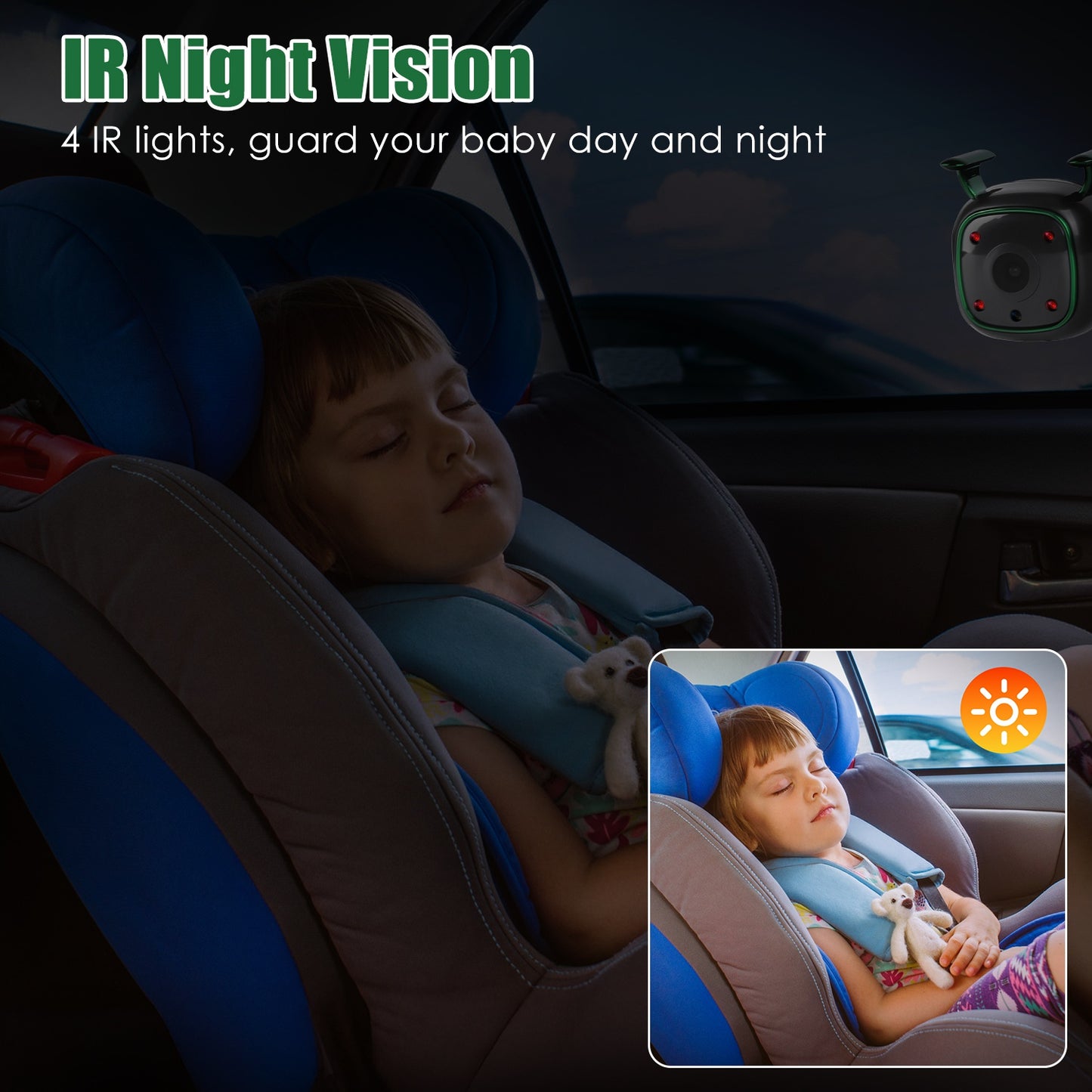 1080P Baby Car Camera for 2 Kids Dual Channel Car Baby Monitor Rear Facing Car