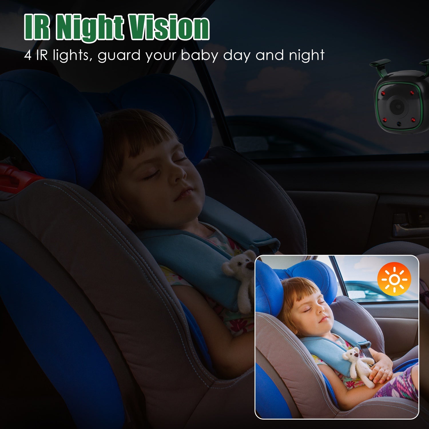 1080P Baby Car Camera for 2 Kids Dual Channel Car Baby Monitor Rear Facing Car