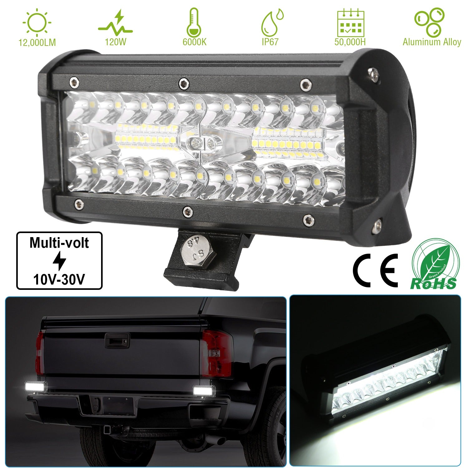 7" LED Light Bar 120W 12000LM LED Work Light Pods Offroad Driving Lights IP67