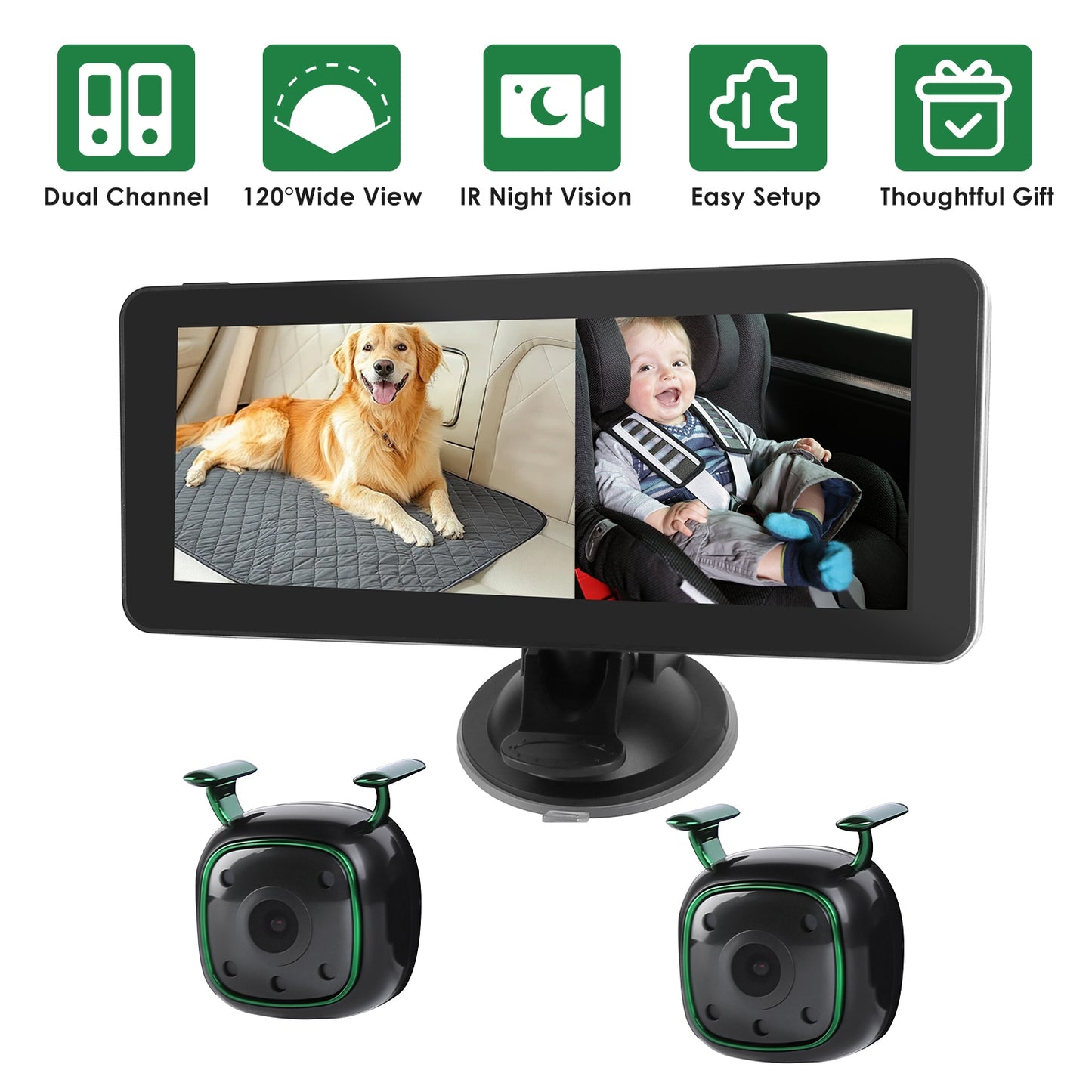 1080P Baby Car Camera for 2 Kids Dual Channel Car Baby Monitor Rear Facing Car