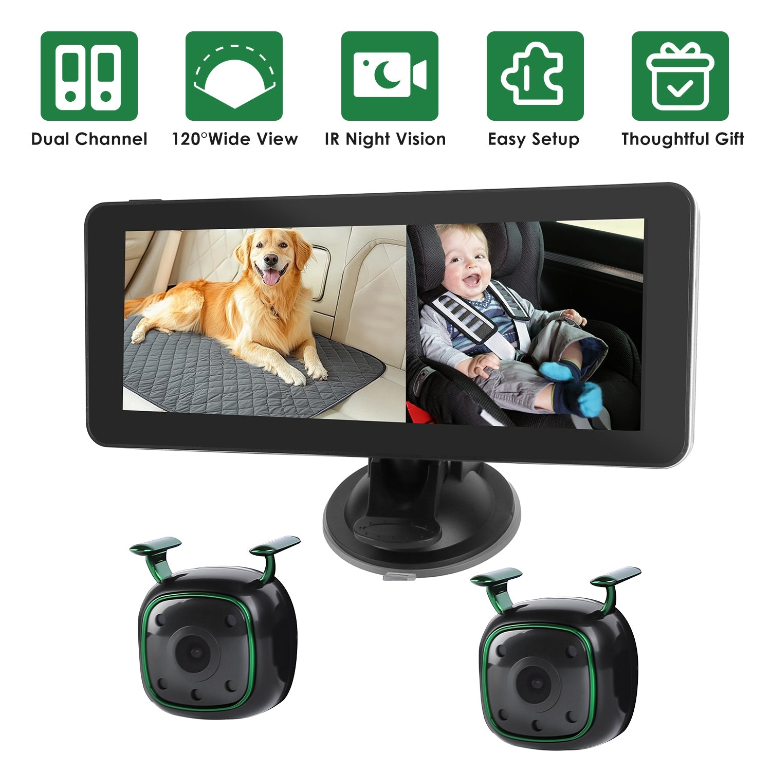 1080P Baby Car Camera for 2 Kids Dual Channel Car Baby Monitor Rear Facing Car