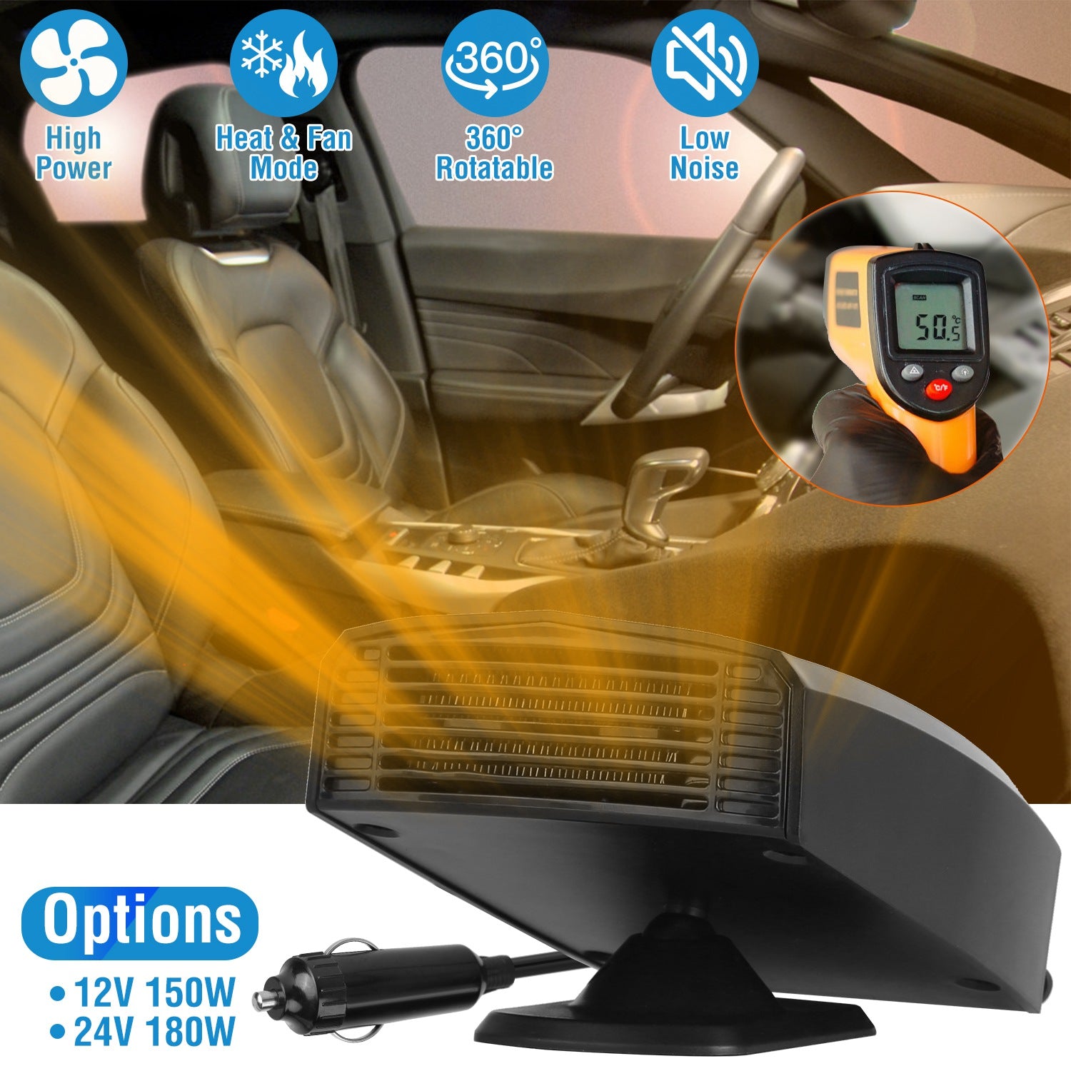 12V 150W Portable Car Heater Heating Fan 2 in 1 Defroster Defogger Demister