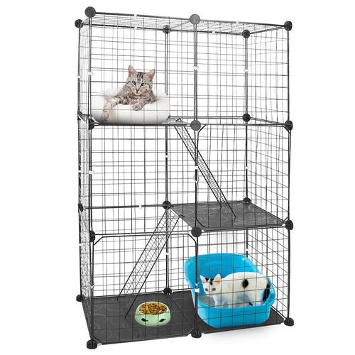 3 Tier Cat Playpen Cage Metal Indoor Cat House Detachable Kitten House with 3