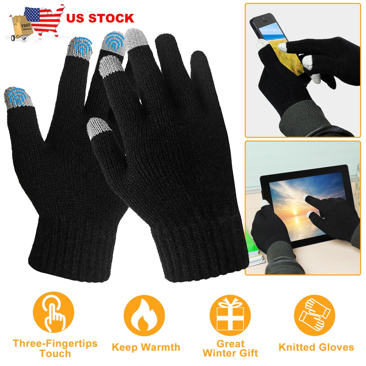Unisex Touch Screen Gloves Full Finger Winter Warm Knitted Gloves For Warmth