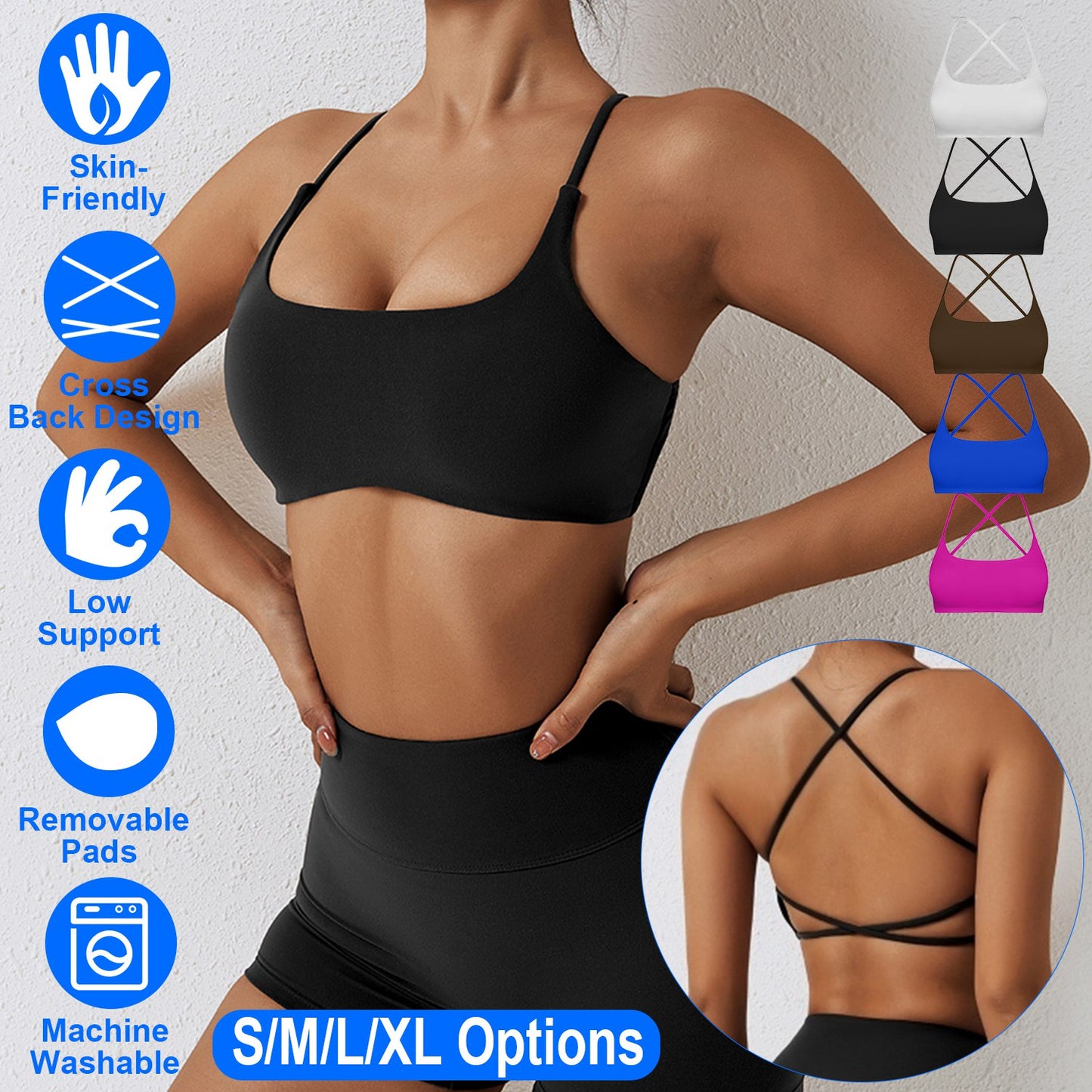 Women Cross Back Sport Bras Padded Strappy Crop Open Back Low Impact Bras Sexy