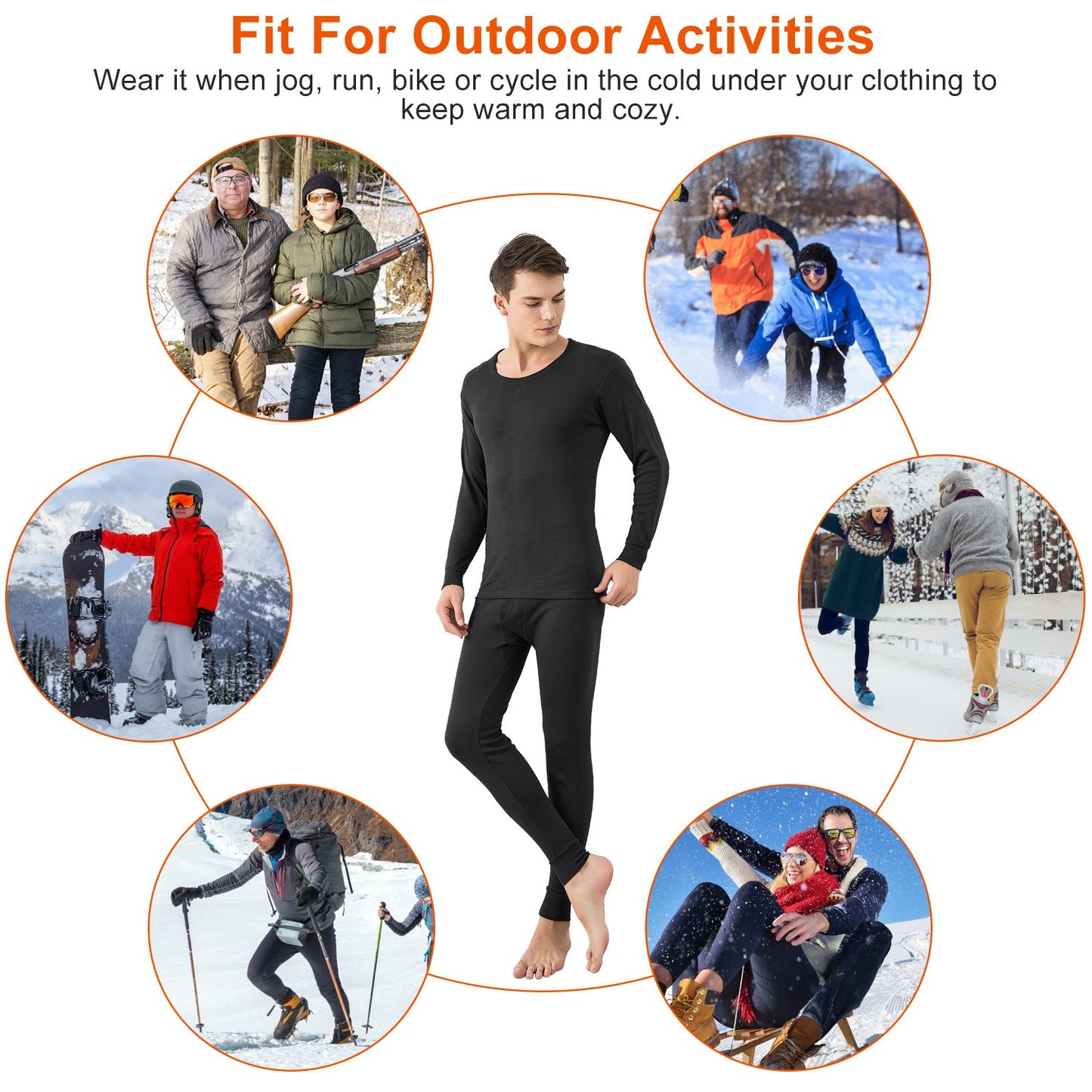 Men Thermal Underwear Set Long Johns Pants Long Sleeve Soft Underwear Kit Top