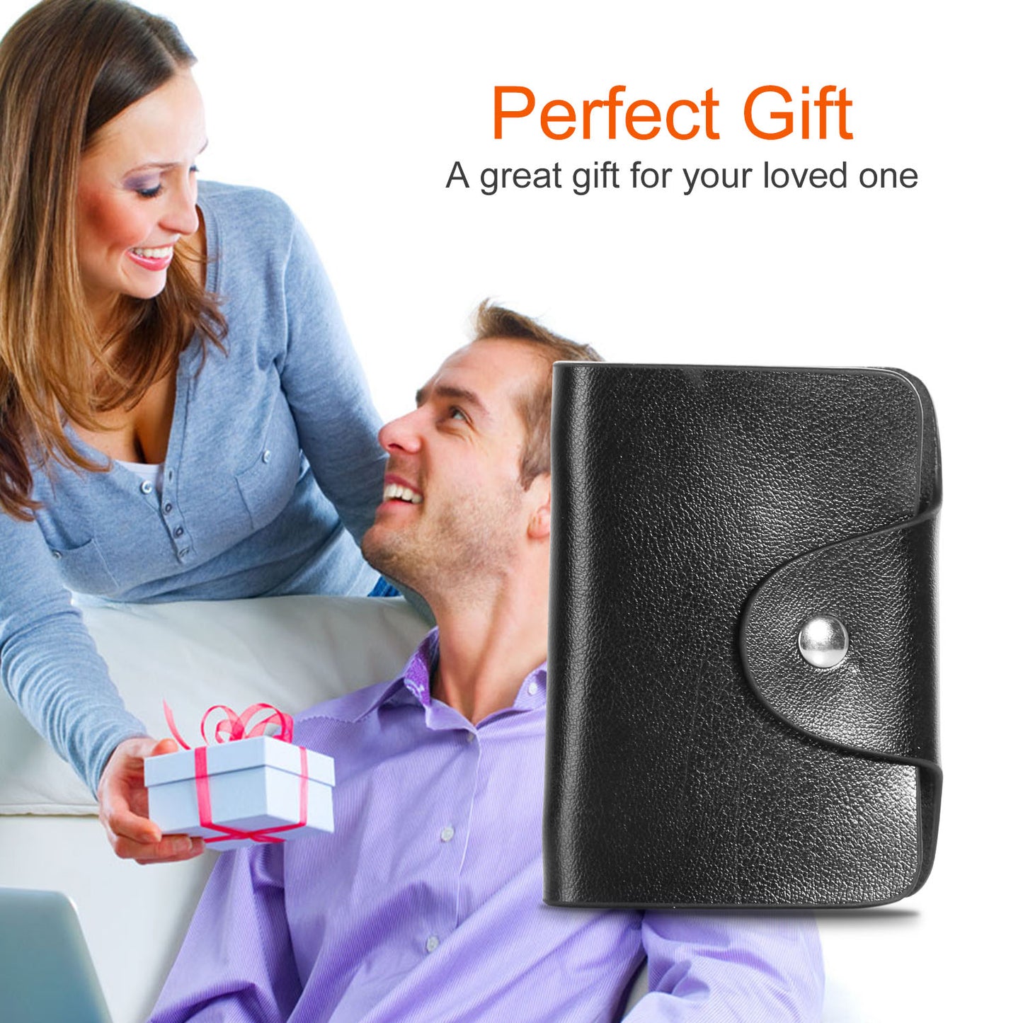 Credit Card Holder Card Organizer Pouch PU Leather Case Snap Closure with 26Pcs