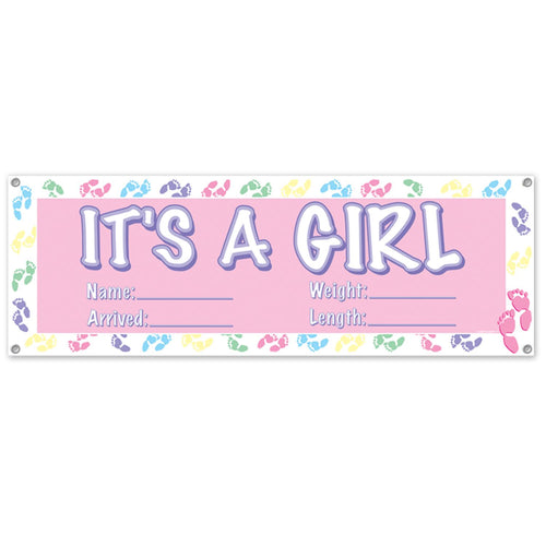 Beistle It's A Girl Sign Banner - Baby Shower | Party Supply | Decoration