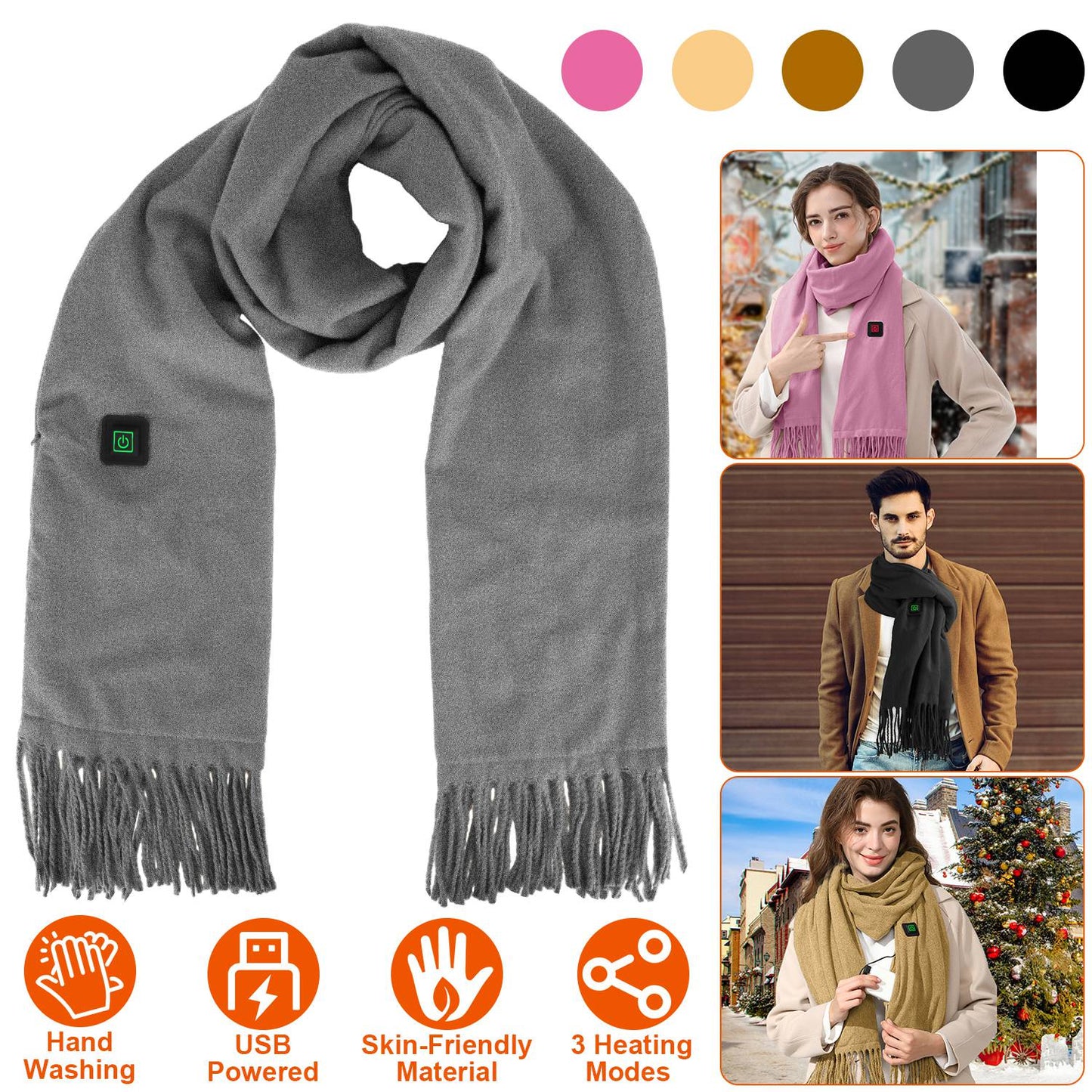 Electric Heated Winter Scarf USB Heating Neck Wrap Unisex Heated Neck Shawl