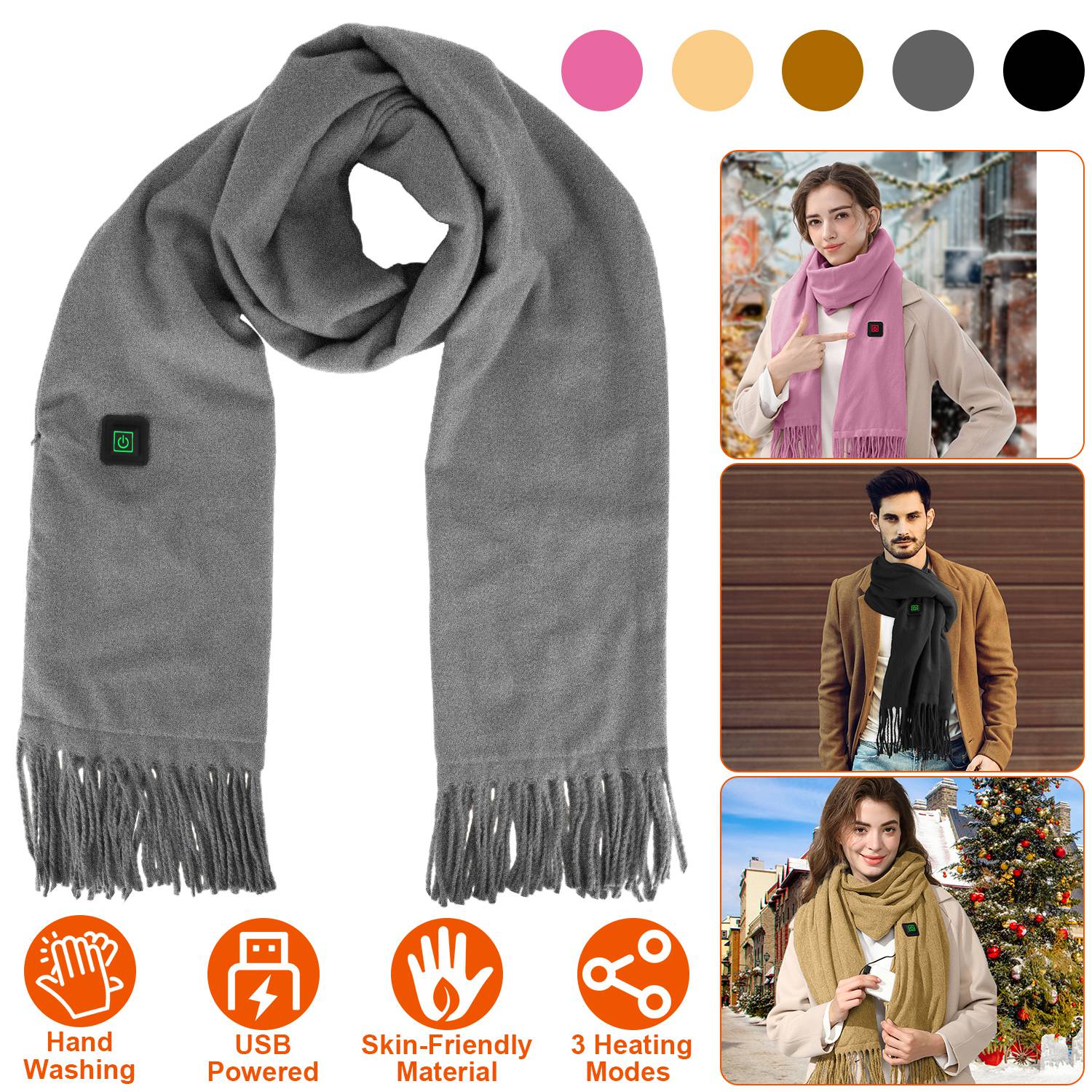 Electric Heated Winter Scarf USB Heating Neck Wrap Unisex Heated Neck Shawl