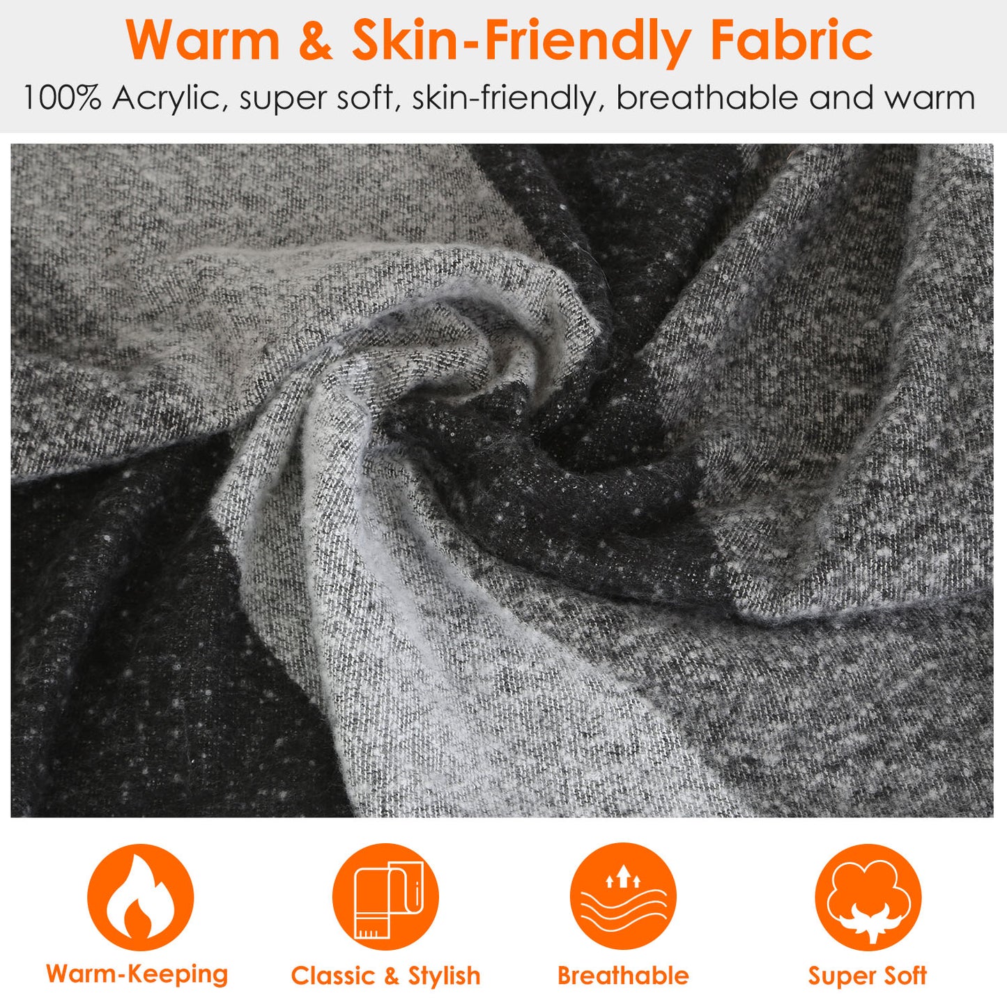 Women Winter Warm Scarf 74.8x25.6In Long Soft Knitted Shawl Extra Thick Plaid