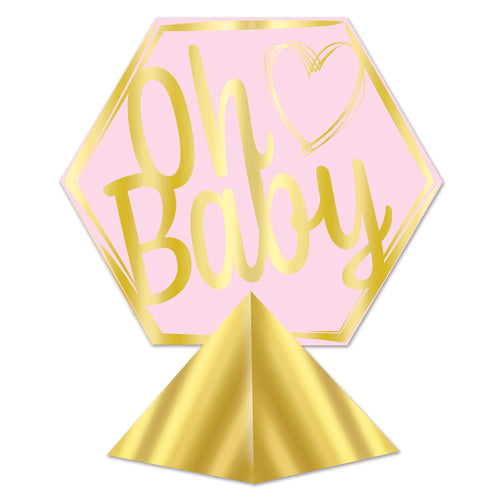 Beistle 3-D Foil Oh Baby Centerpiece - Pink - Baby Shower | Party Supply