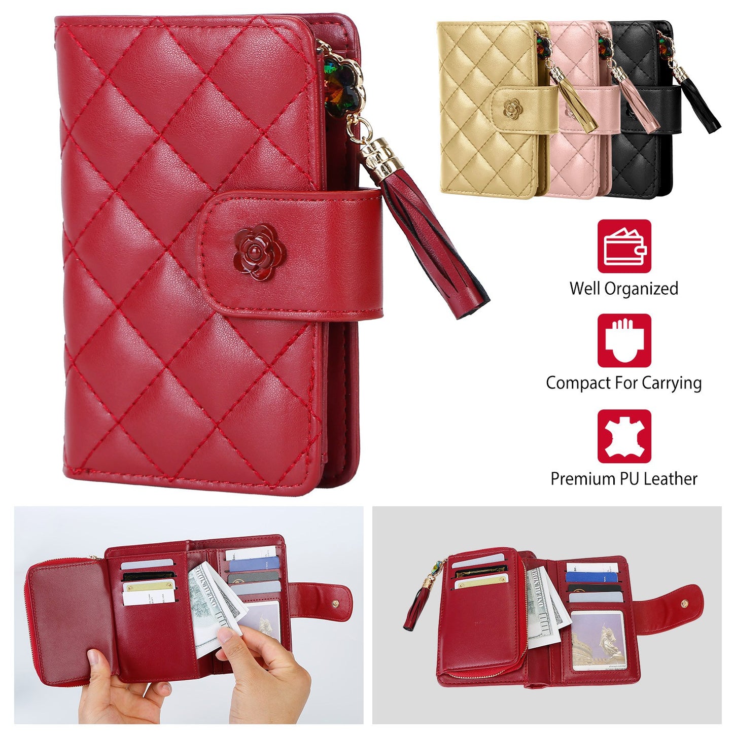 Women Wallet PU Leather Lady Clutch Case Credit Card Holder ID Card Window Coin