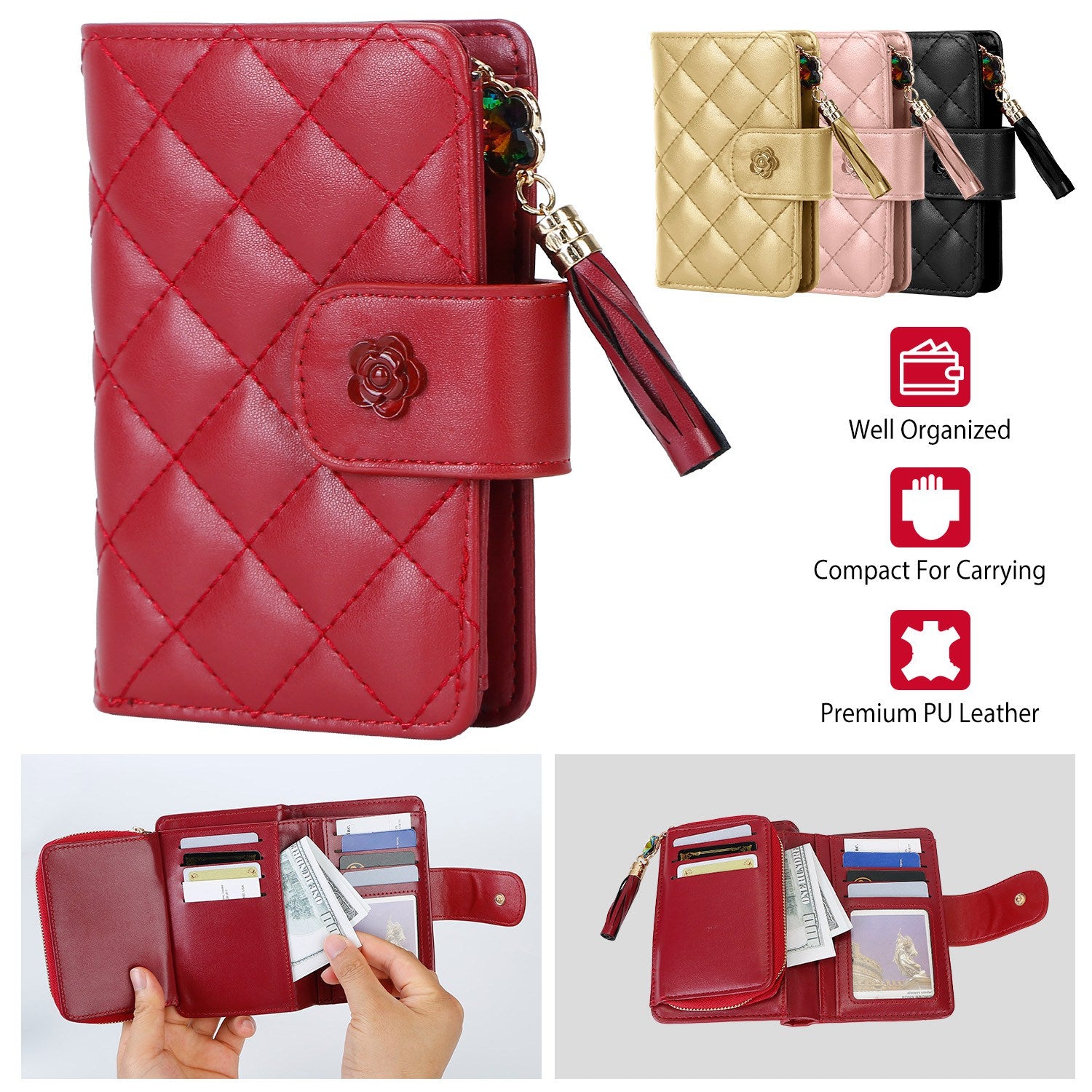 Women Wallet PU Leather Lady Clutch Case Credit Card Holder ID Card Window Coin