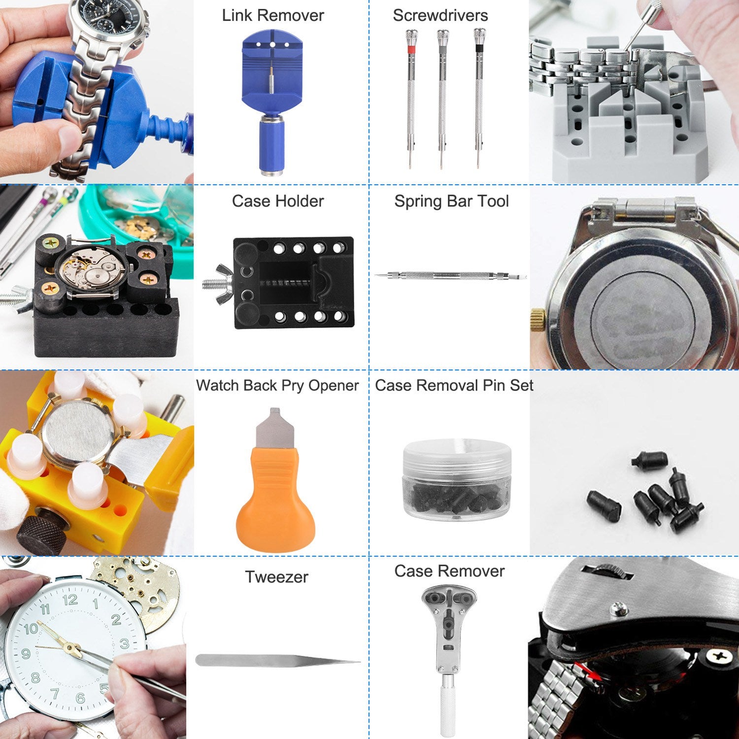 14 PCS Watch Repair Tool Kit Link Remover Watch Case Opener w/ Free Carrying