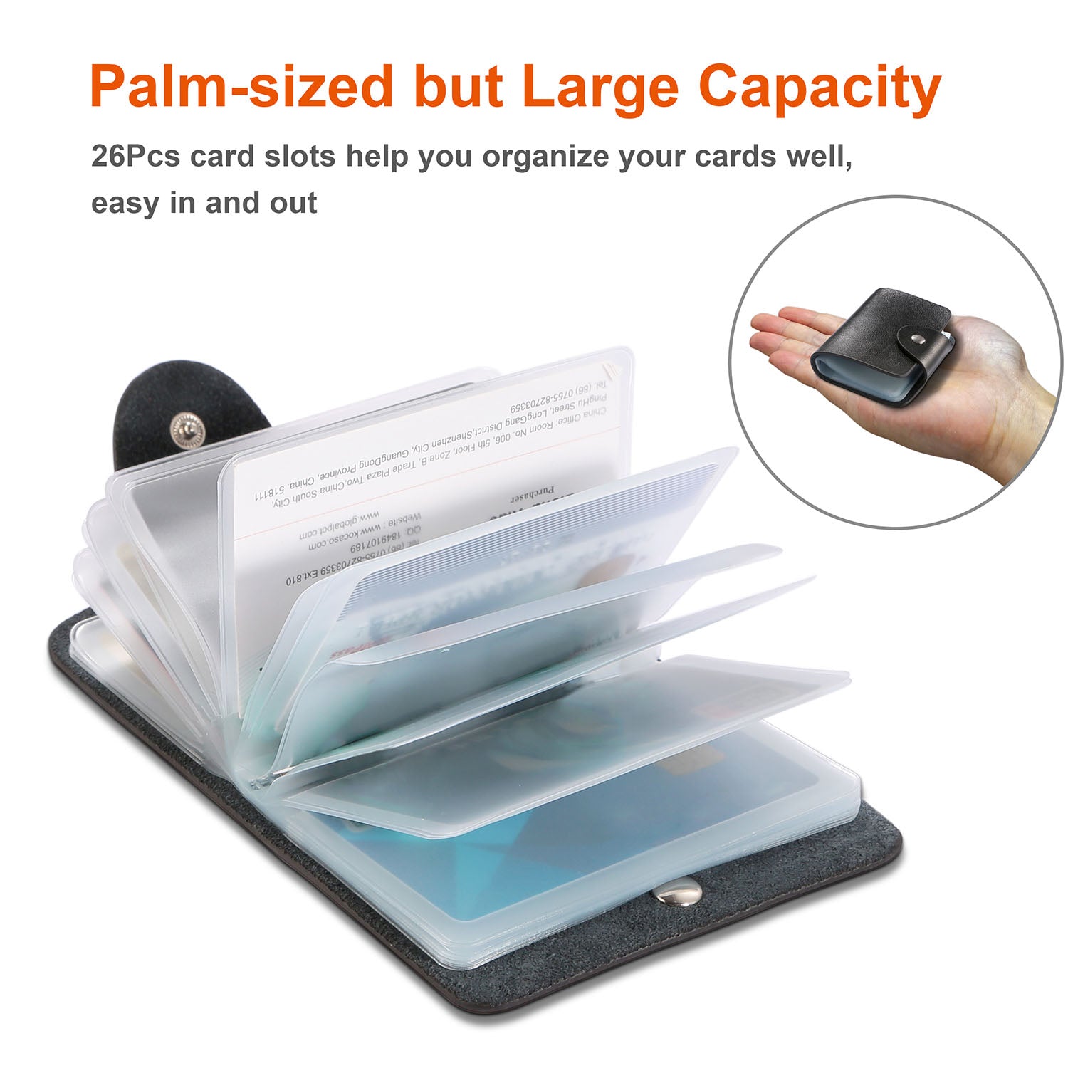 Credit Card Holder Card Organizer Pouch PU Leather Case Snap Closure with 26Pcs