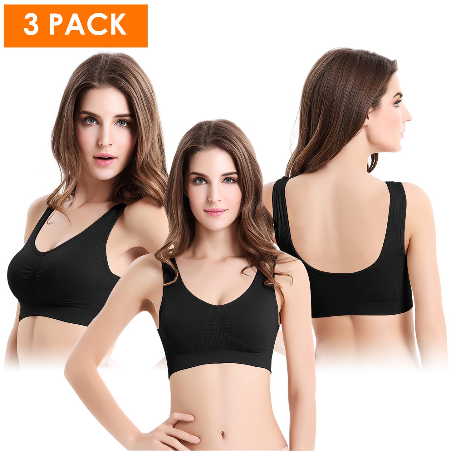 3 Pack Sport Bras For Women Seamless Wire-free Bra Light Support Tank Tops For