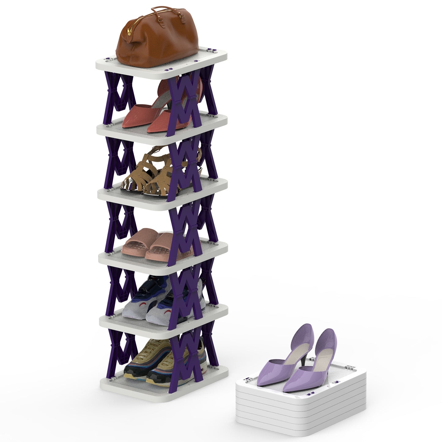 6 Tier Foldable Shoe Rack Vertical Shoe Organizer Narrow Shoe Rack for Smal 9964