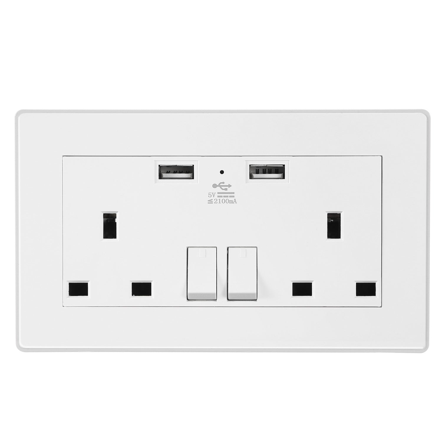 UK Wall Outlet Dual Wall Plug Socket Duplex 2.1A USB Wall Charger with Plug
