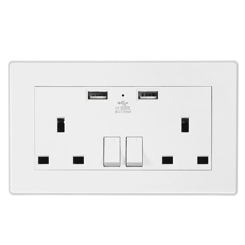 UK Wall Outlet Dual Wall Plug Socket Duplex 2.1A USB Wall Charger with Plug