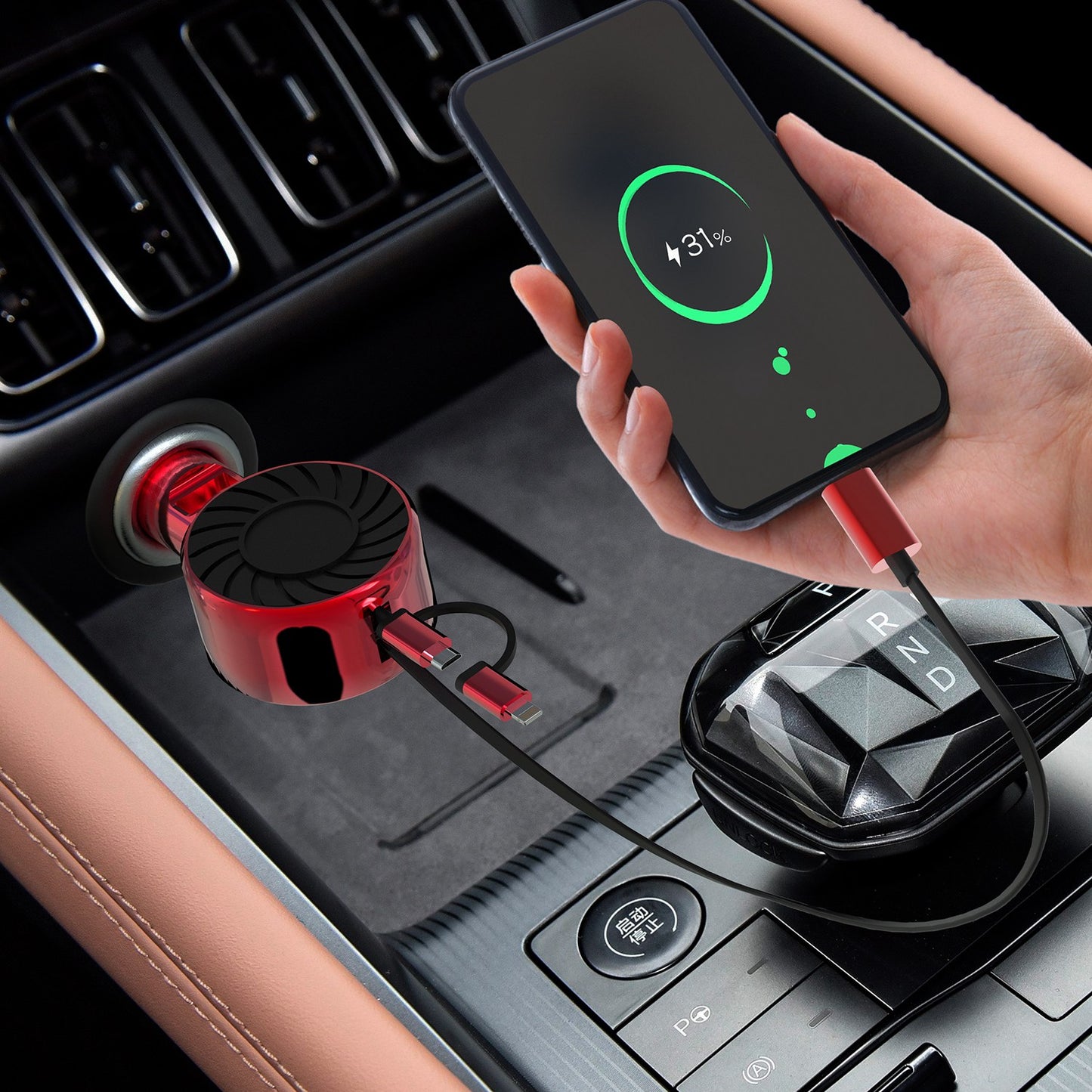 21W 3 In 1 Retractable Car Charger Fast Car Charger Mini Car Phone Charger with