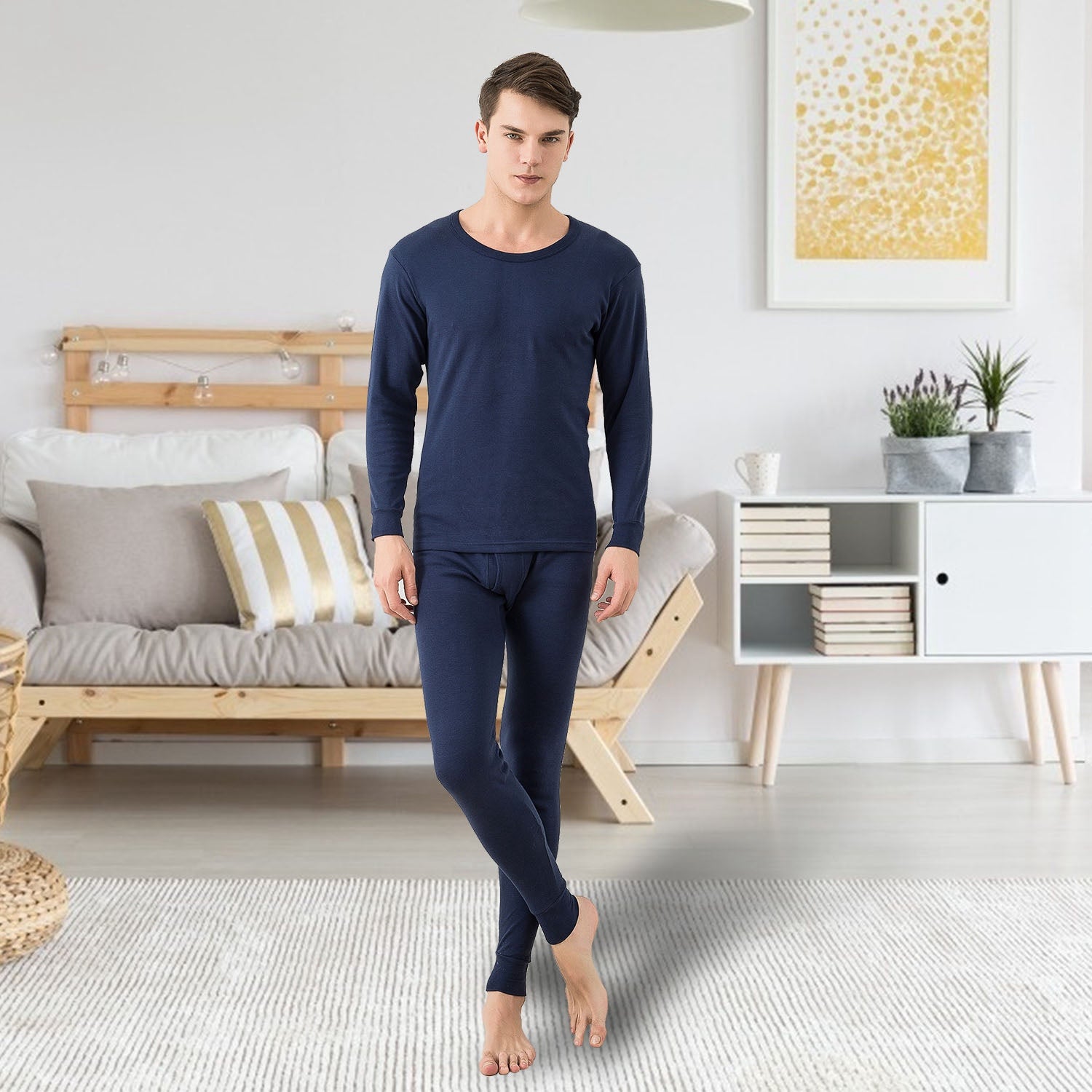 Men Thermal Underwear Set Long Johns Pants Long Sleeve Soft Underwear Kit Top