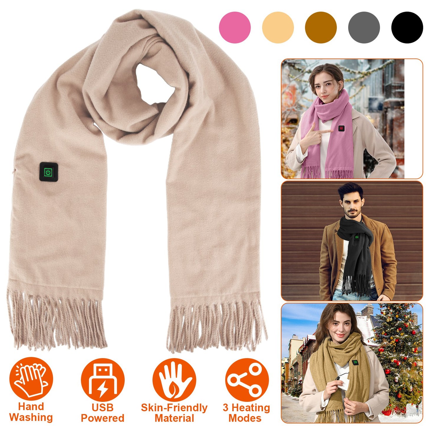 Electric Heated Winter Scarf USB Heating Neck Wrap Unisex Heated Neck Shawl