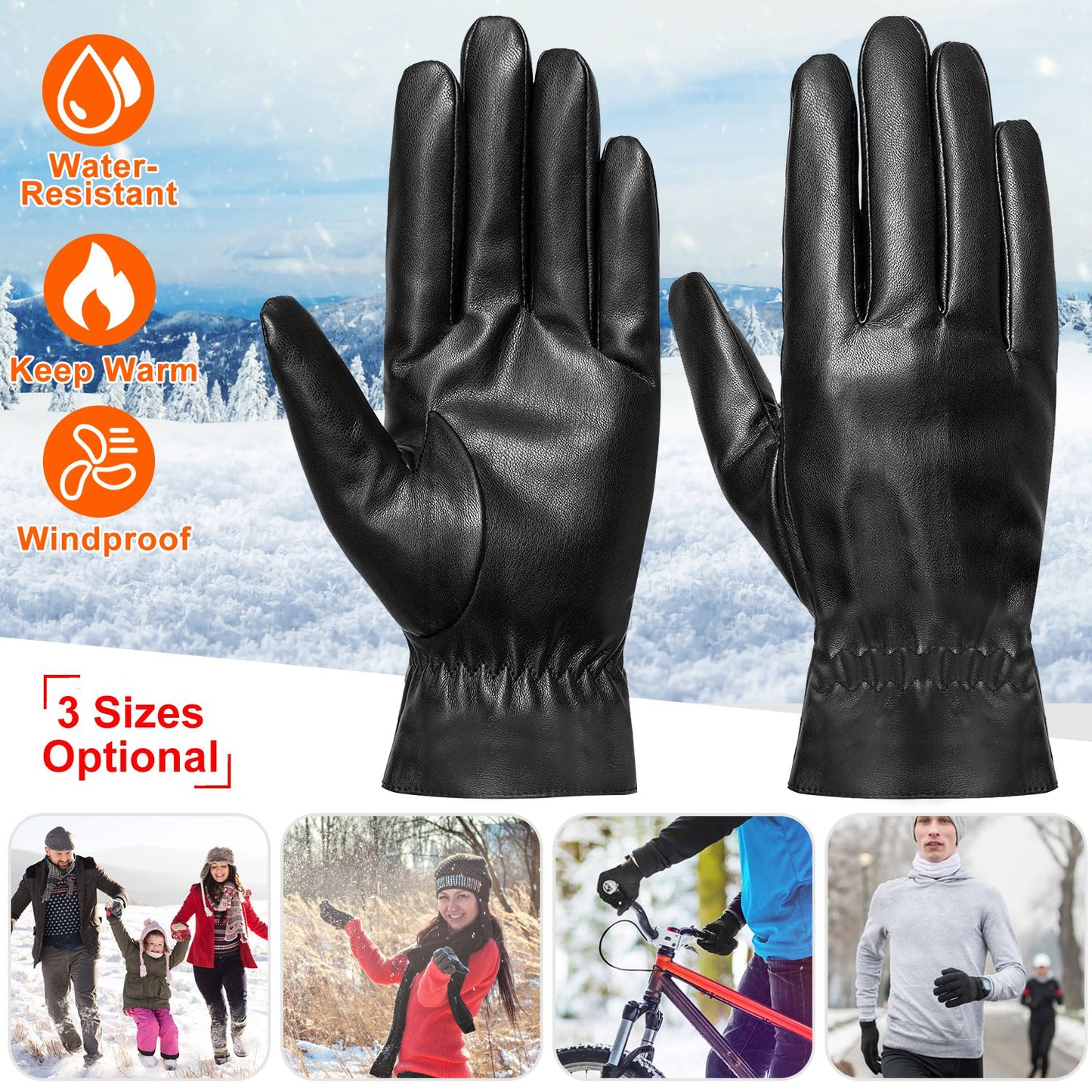 Unisex Leather Winter Warm Gloves Outdoor Windproof Soft Gloves Cycling Skiing