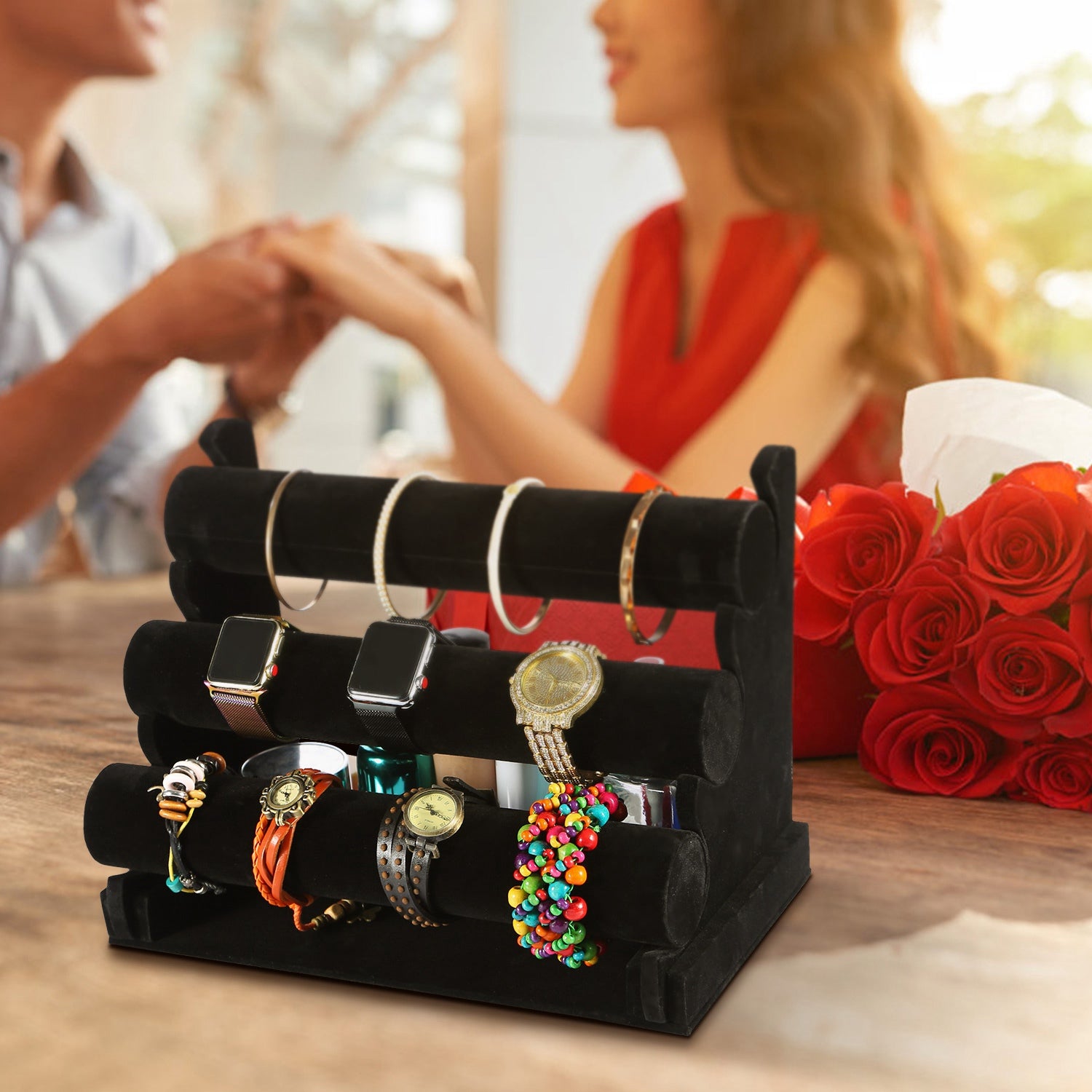 3-Tier Velvet Jewelry Stand Removable Bracelet Holder Watch Jewelry Bangle