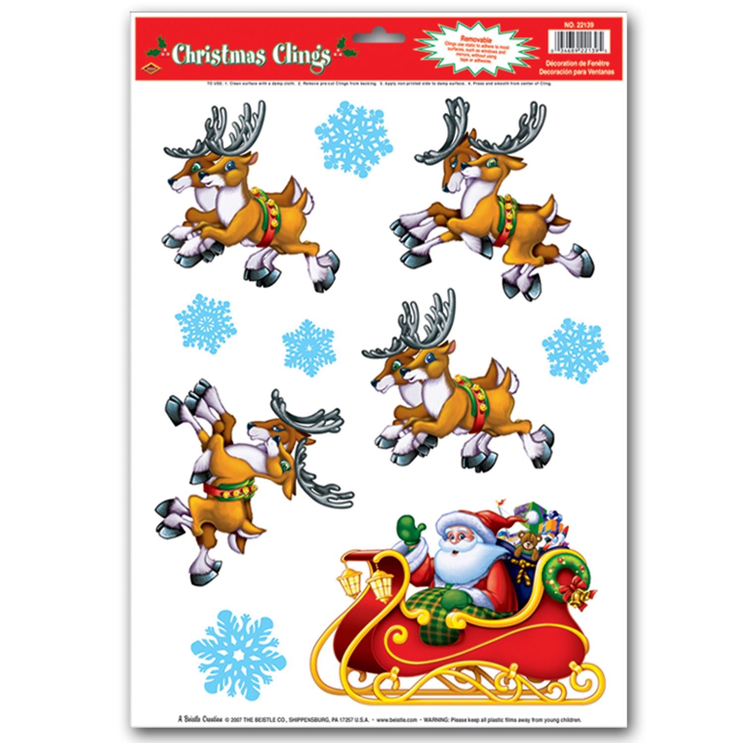 Beistle Santa and Sleigh Clings - Christmas/Winter | Party Supply | Decoration