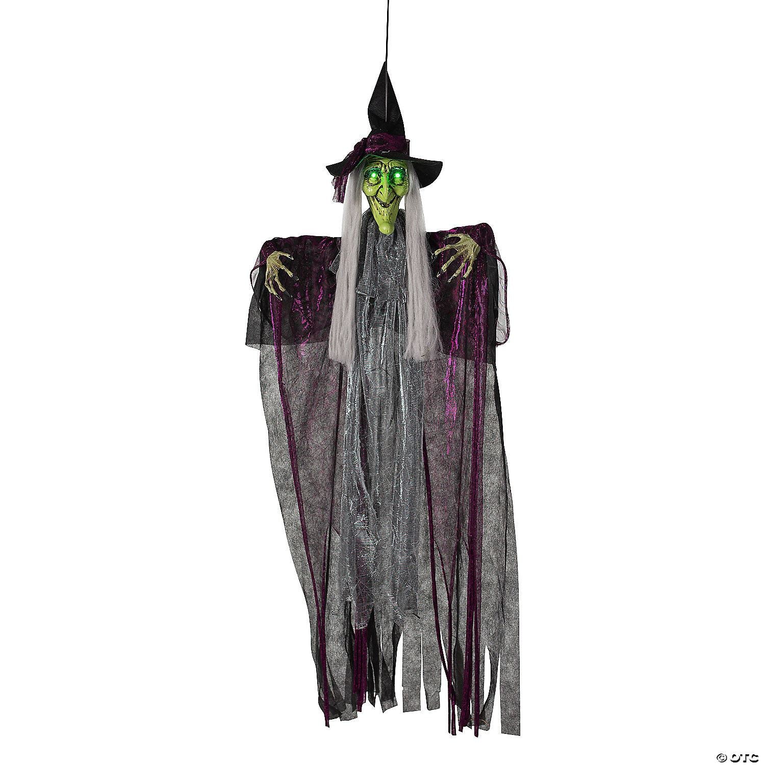 4 Ft. Hanging Animated Witch with Green Eyes Halloween Decoration