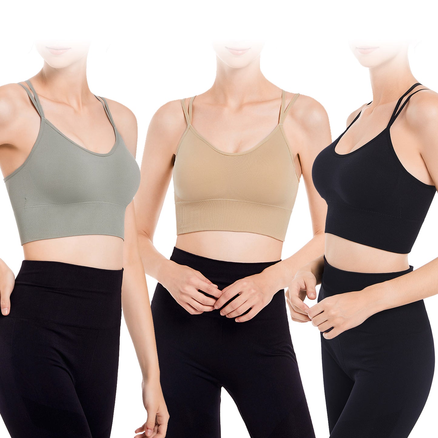 3Packs Women Cross Back Sport Bras Padded Strappy Medium Support Bras Sexy