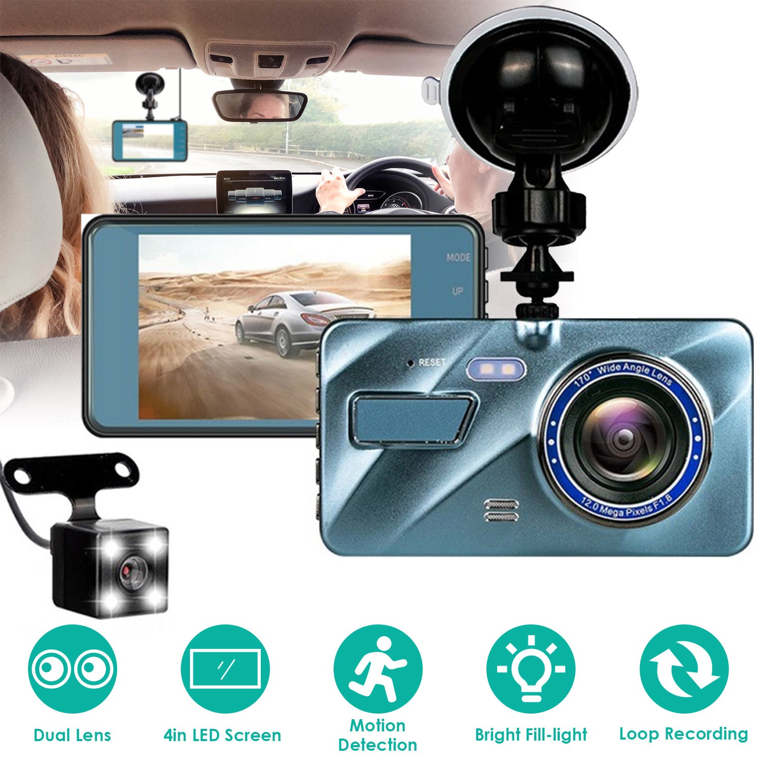720P Dual Dash Cam Car Camera Recorder Looping Recording Car DVR Driving