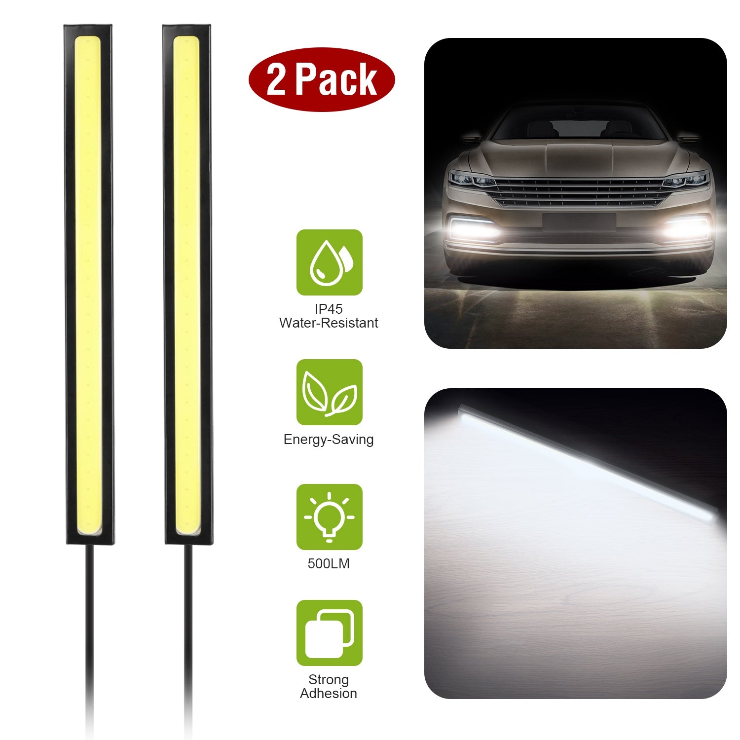 2Pcs LED Daytime Running Lights Car LED COB DRL Fog Lights IP45 Waterproof LED