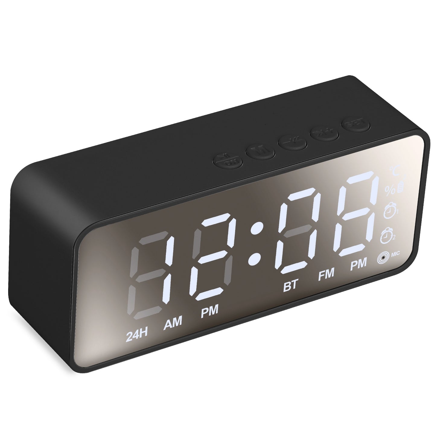 Mirror Digital Alarm Clock LED V5.0 Wireless Speaker Clock with FM Radio