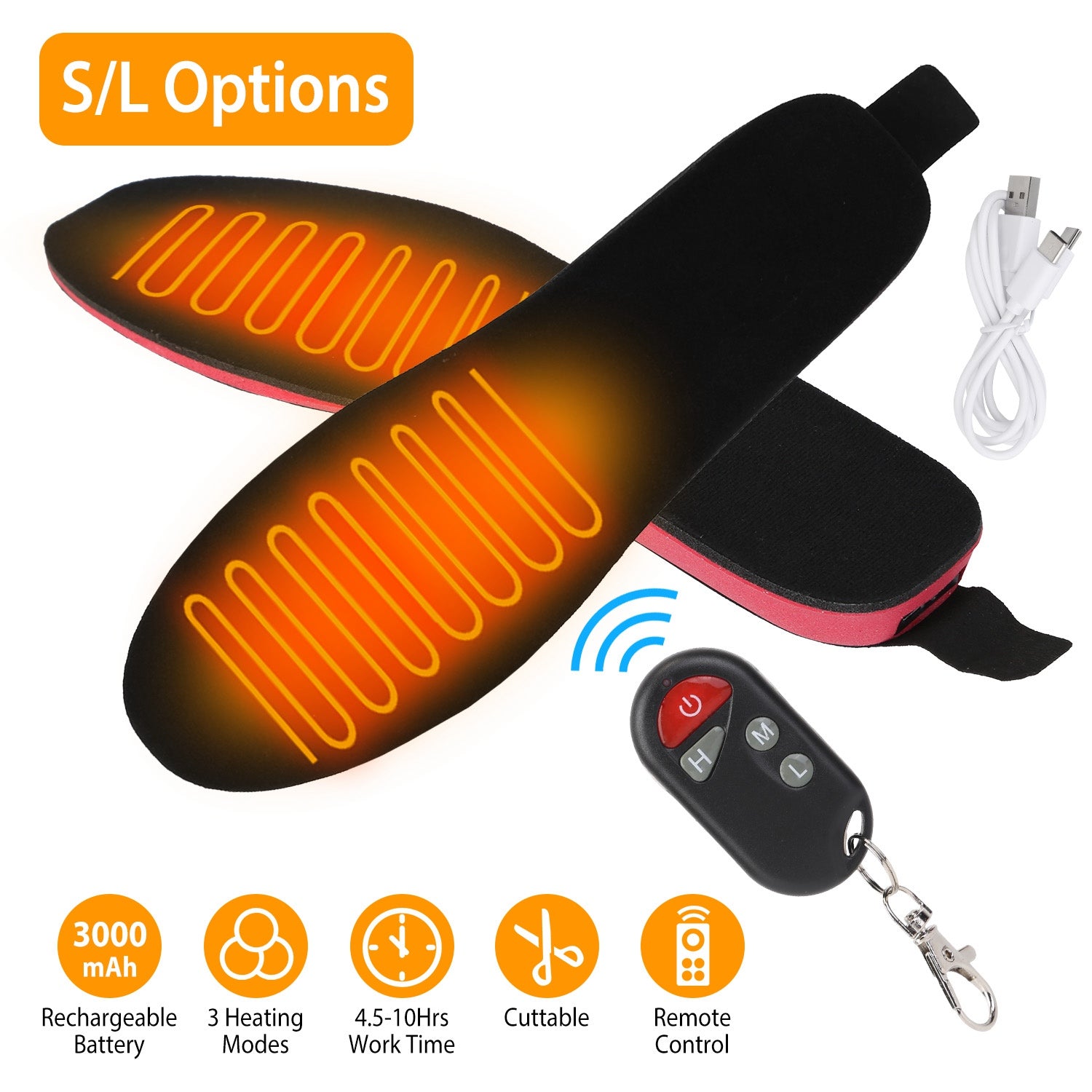 Heated Insoles Electric Heated Foot Warmer 3000mAh Rechargeable Battery Powered