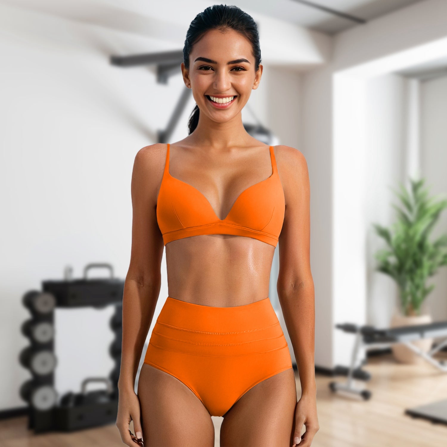 Women Deep V-Neck Sports Bras U-Shaped Back Sport Bras Padded Strappy Crop Open