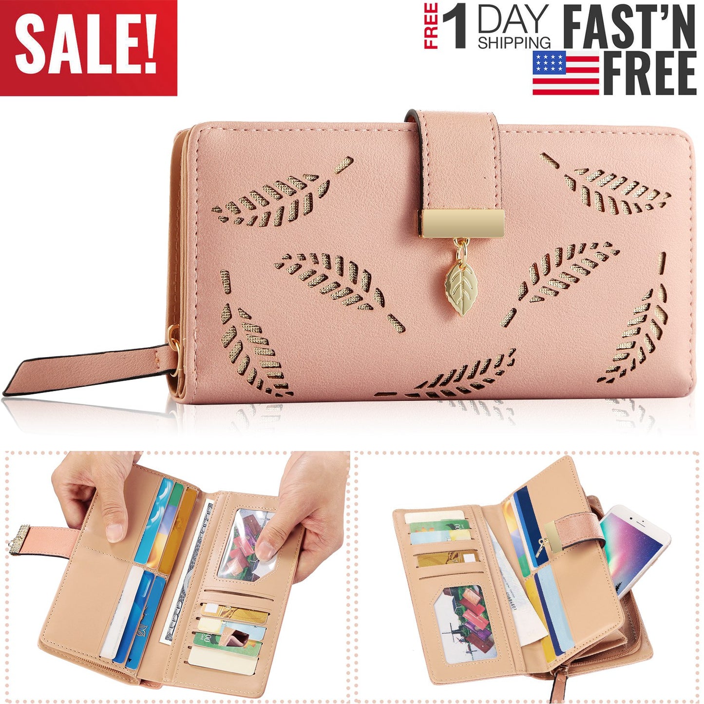 Women Wallet PU Leather Lady Long Purse Phone Clutch Case Credit Card Holder 11