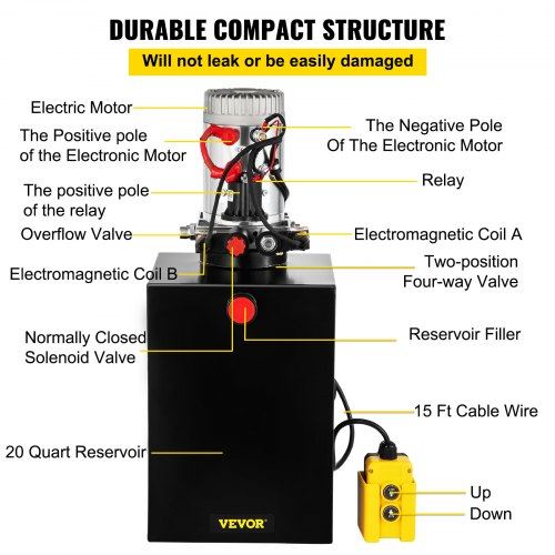 20 Quart Hydraulic Power Unit Double Acting Hydraulic Dump Trailer Pump (12V D