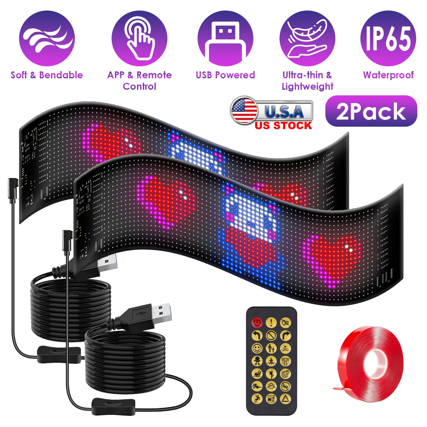 2Pack 20x64 Matrix Devil Eyes Lights For Car Ultra-thin Programmable LED Car