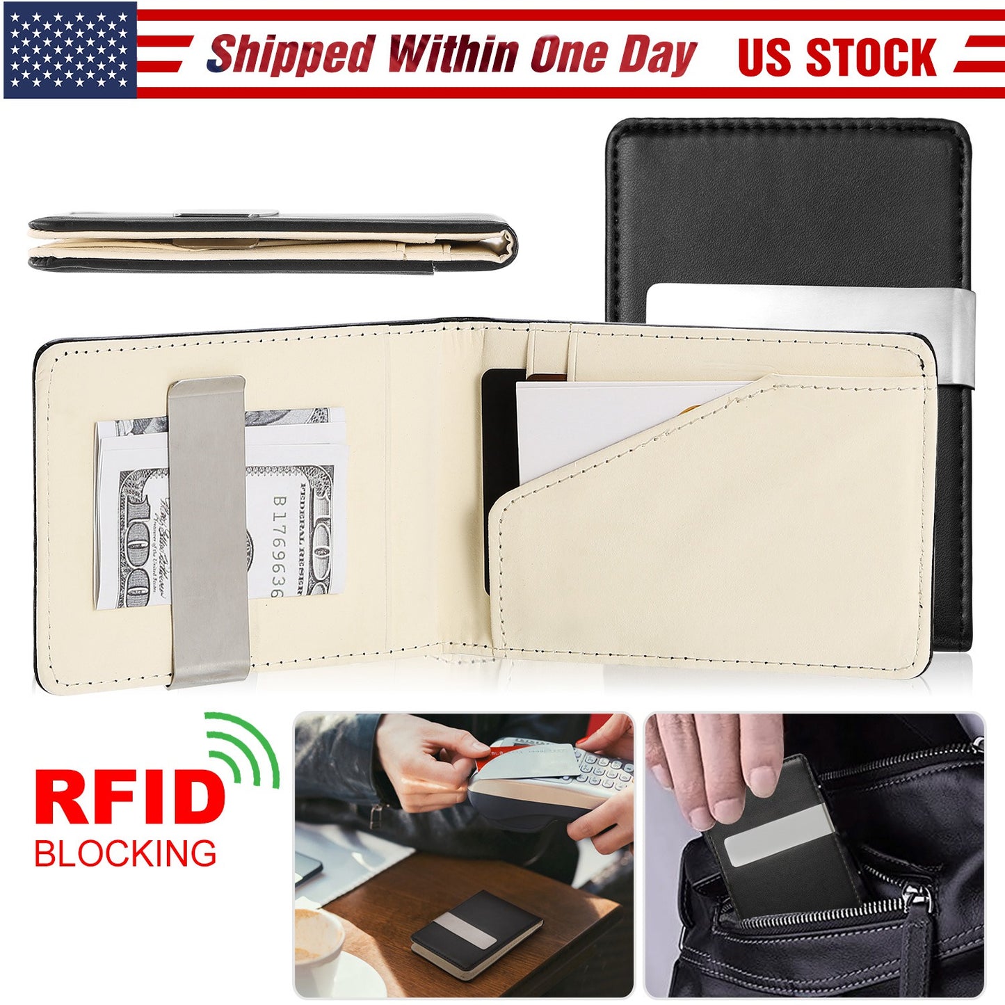 Unisex PU Leather Wallet RFID Blocking Slim Bifold Credit Card Holder with